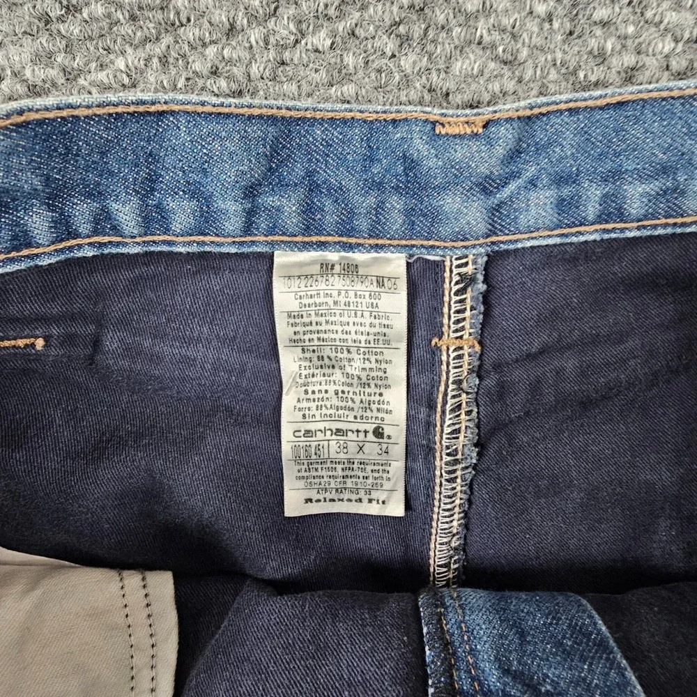 Carhartt FR Flame Resistant Relaxed‎ Fit Jeans Mens 38x34 Lined Blue Denim